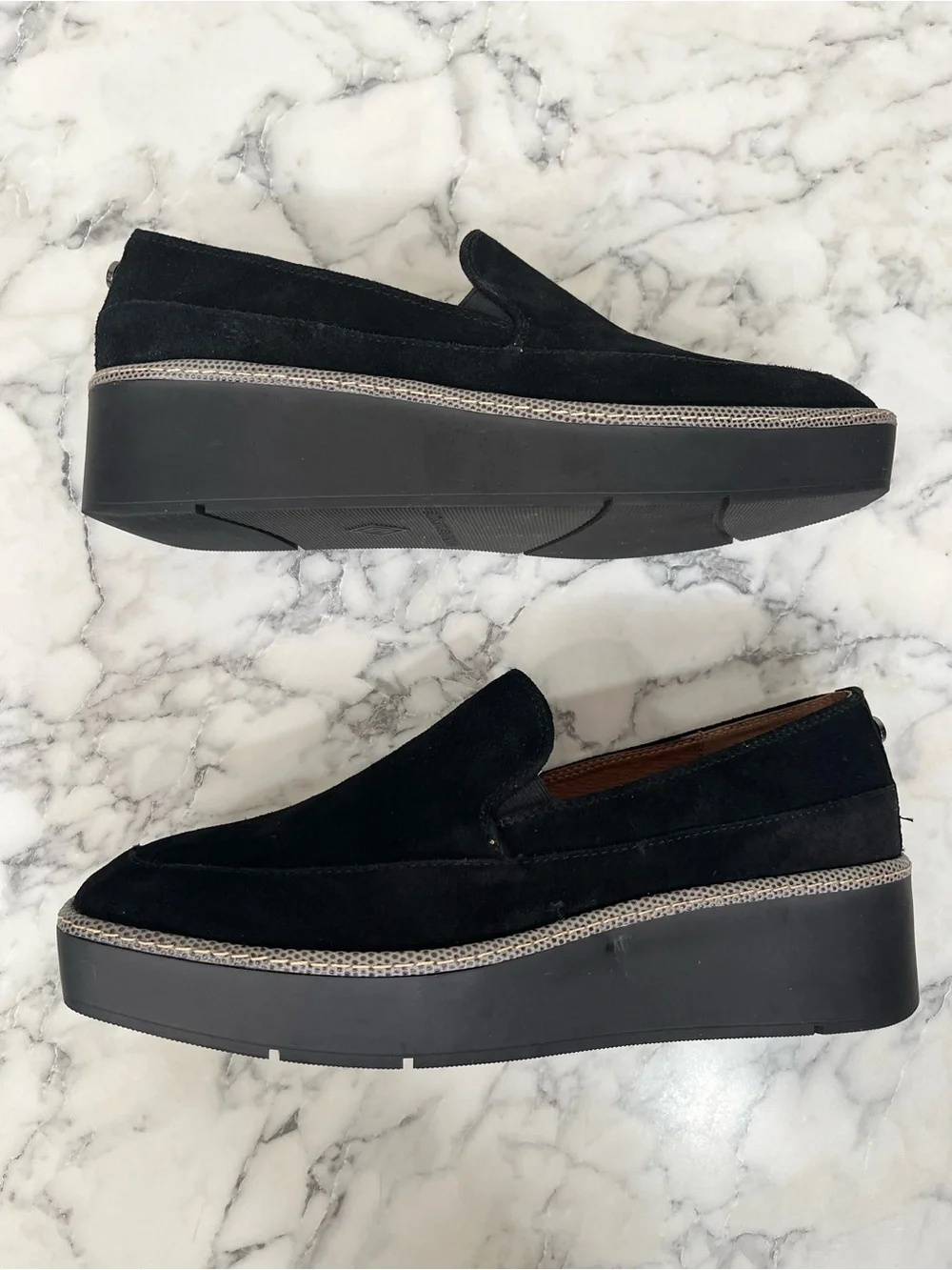 DONALD PLINER Wallis Platform Wedge Loafer In Black Suede Size 9